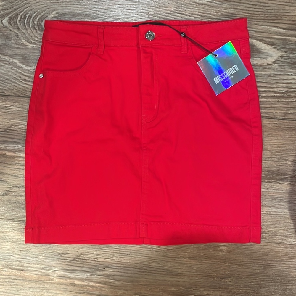 Missguided Womens Red Denim Stretch Skirt size 8 NWT